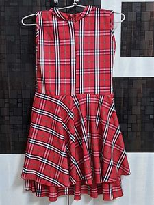 Girls Red Plaid Dress with Bow
