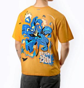 Unisex Down Shoulder Orange Graphic Tee