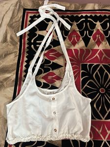 White Button-Front Crop Top Unused