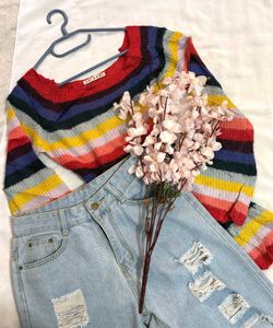 🎁 Buy1 Get1 Free Rainbow Striped Knit Top F