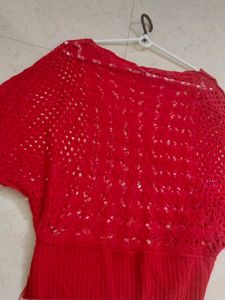 New Red Crochet Top With Sequence Inner Free