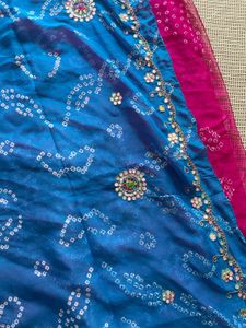 Blue And Pink Bandhani Heavy Saree