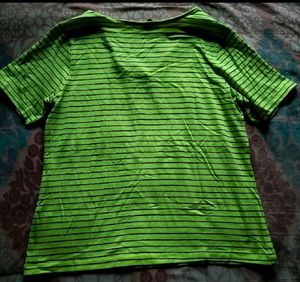 Neon Green Striped V-Neck Tee