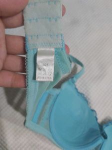 Blue Floral Embroidered Bra