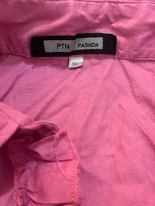 Pink Fitted Shirt With Ruffle Details