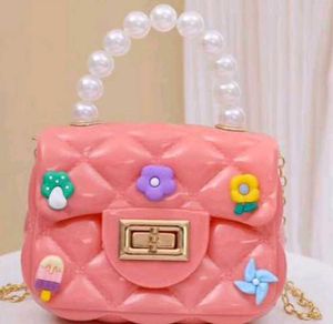 Cute Kids Pearl Handle Sling Bag with Cartoon & Fl