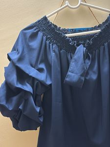 Blue Ruched Sleeve Top