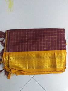 Meroon Checked Semi Soft silk Saree