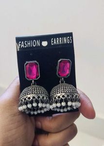 Pink Stone Jhumka Earrings