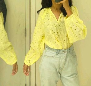 Yellow Eyelet top