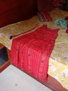 Red Long Traditional Gown With Belt