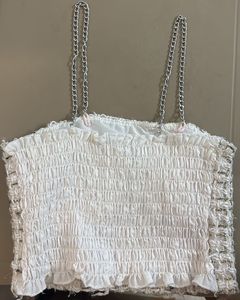 Tweed Chain Strap Crop Top