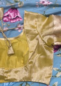Lemon Yellow Gold Tissue Blouse With Zari Design