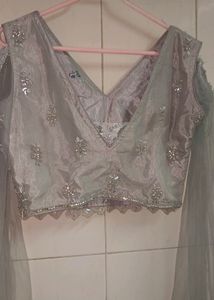 Crop Top Lengha With Design Sleeves