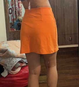 Orange Mini Skirt with Slit