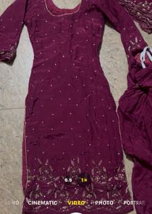 Maroon Embroidered Kurta Set
