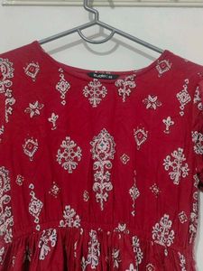 Red Printed Midi Dress