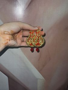 Elegant Red & Gold Earrings