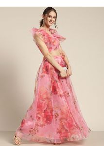 Floral Ruffle Blouse and Skirt