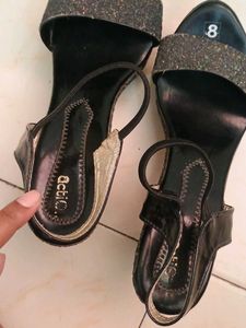 Black Block Heels With Glittered Top 4inch Heel