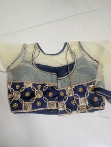 Navy &amp; Gold Embroidered Blouse