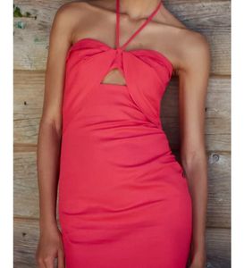Coral Halter Cutout Midi Dress