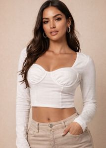 White Long Sleeve Crop Top