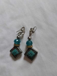 Teal Beaded Dangle Earrings