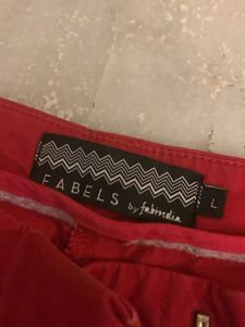 Fabels By Fabindia Red Calf Length Trousers