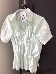 Zara Mint Green Cinched Blouse - Size S