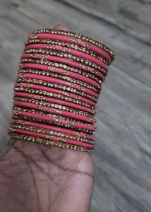 Pink &amp; Crystal Bangle Set