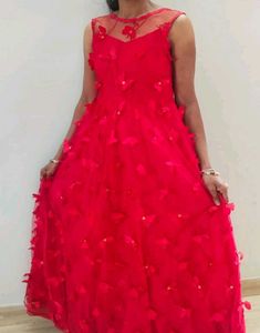 Red Floral Applique Tulle Dress