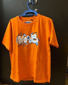 Unisex Down Shoulder Orange Graphic Tee