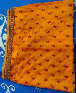 Mustard Floral Embroidered Saree