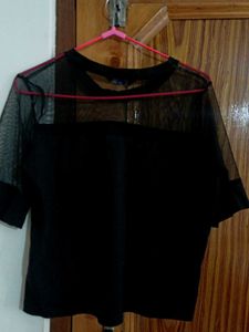 Black Graphic Mesh Top
