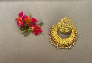 Stunning Gold Pearl Crescent Earrings