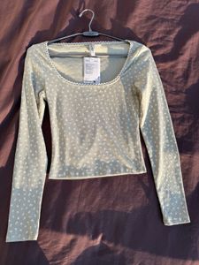 H&amp;M Fitted Sage green Floral Top/Size-S