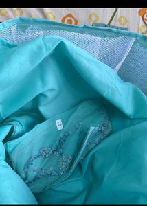 Aqua Floral Embroidered Tulle Gown