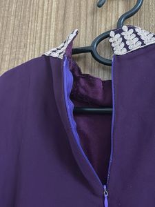 Purple Embroidered A Line Kurti