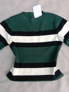 New with tag Korean Striped Green Tee