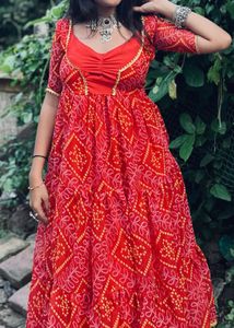 Red Bhandni Ethnic Gown(stiched)