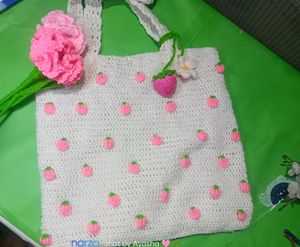 Crochet Strawberry 🍓 Tote Bag With A Cute Charm 🧿