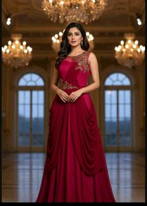 Elegant Maroon Embroidered Gown
