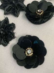 Set Of 25 Black Floral Applique Embellishments