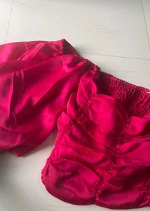 Hot Pink Puff Sleeve Crop Top