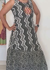 Designer Back N White Pure Cotton Maxi Suit