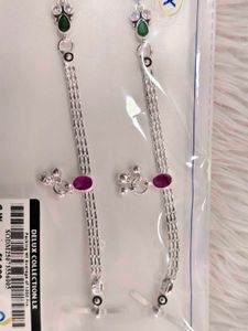 Elegant Silver Anklets with Ruby &amp; Emerald Stones
