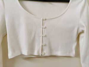 White Long Sleeve Crop Top