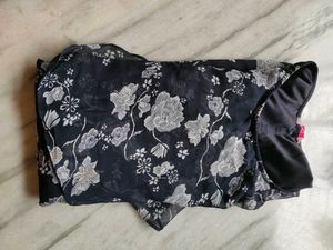 Women Navy Blue printed designer A-line dress