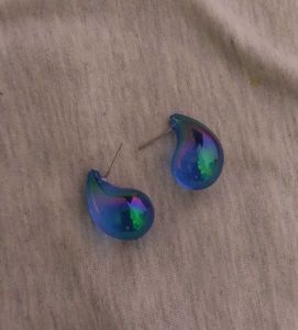 Teardrop Iridescent Earring, water Drop Earring